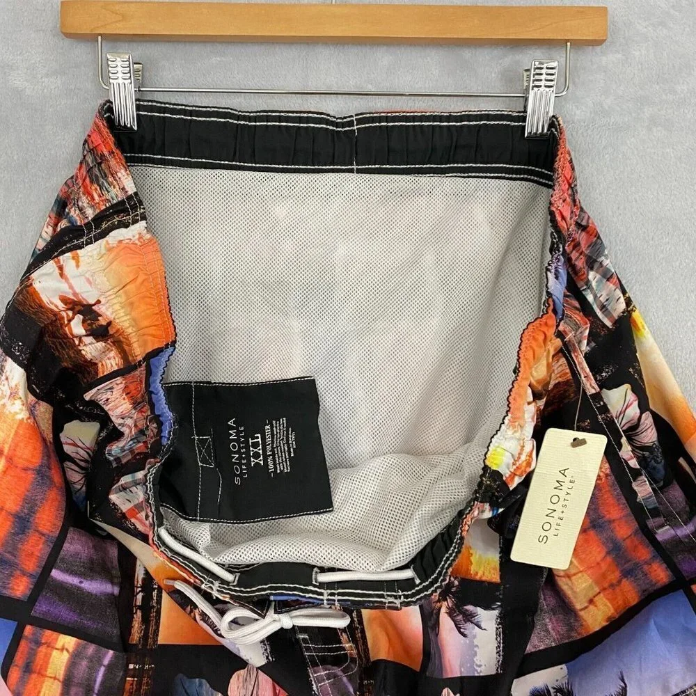 Sonoma‎ Men's Swim Trunks Size XXL Tropical Sunset Beach Surf Palm Trees NWT